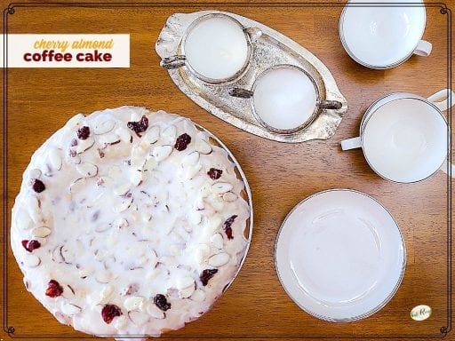 cherry almond coffee cake on a table