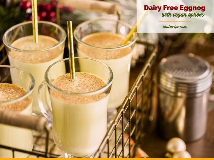 mugs of eggnog and christmas decor