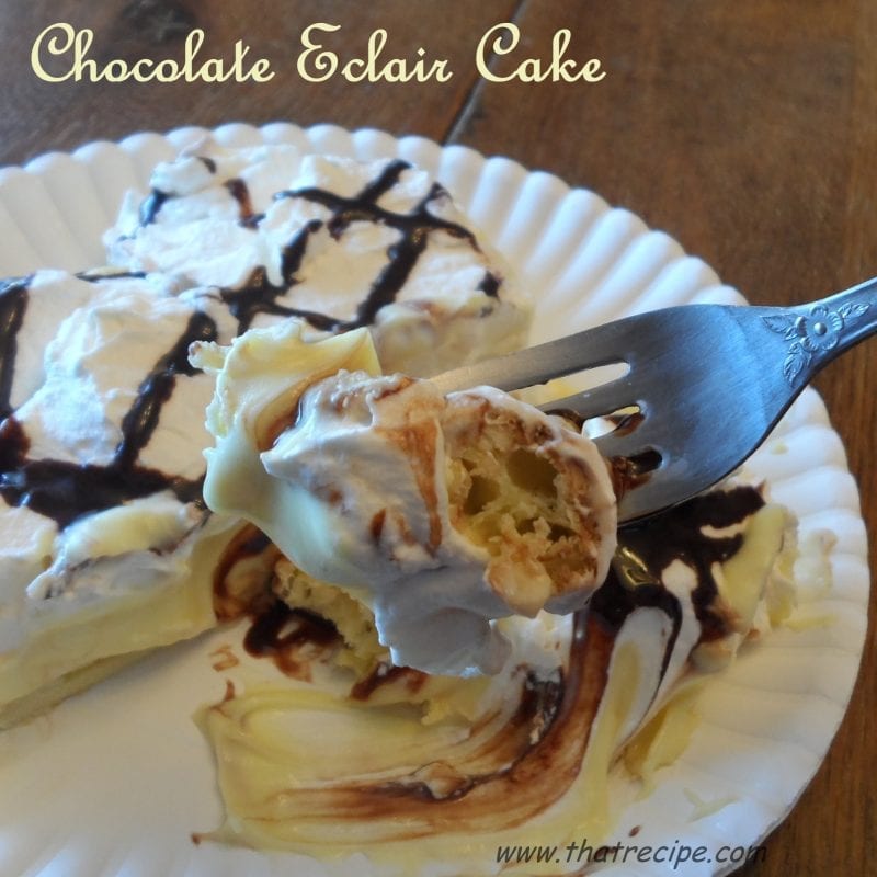 piece of Chocolate Eclair Cake on a plate